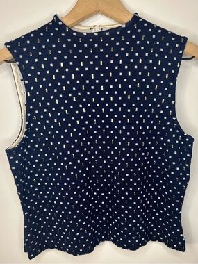 St. John Women’s Navy Blue & Gold Embellished Sleeveless Mockneck Sweater, Small